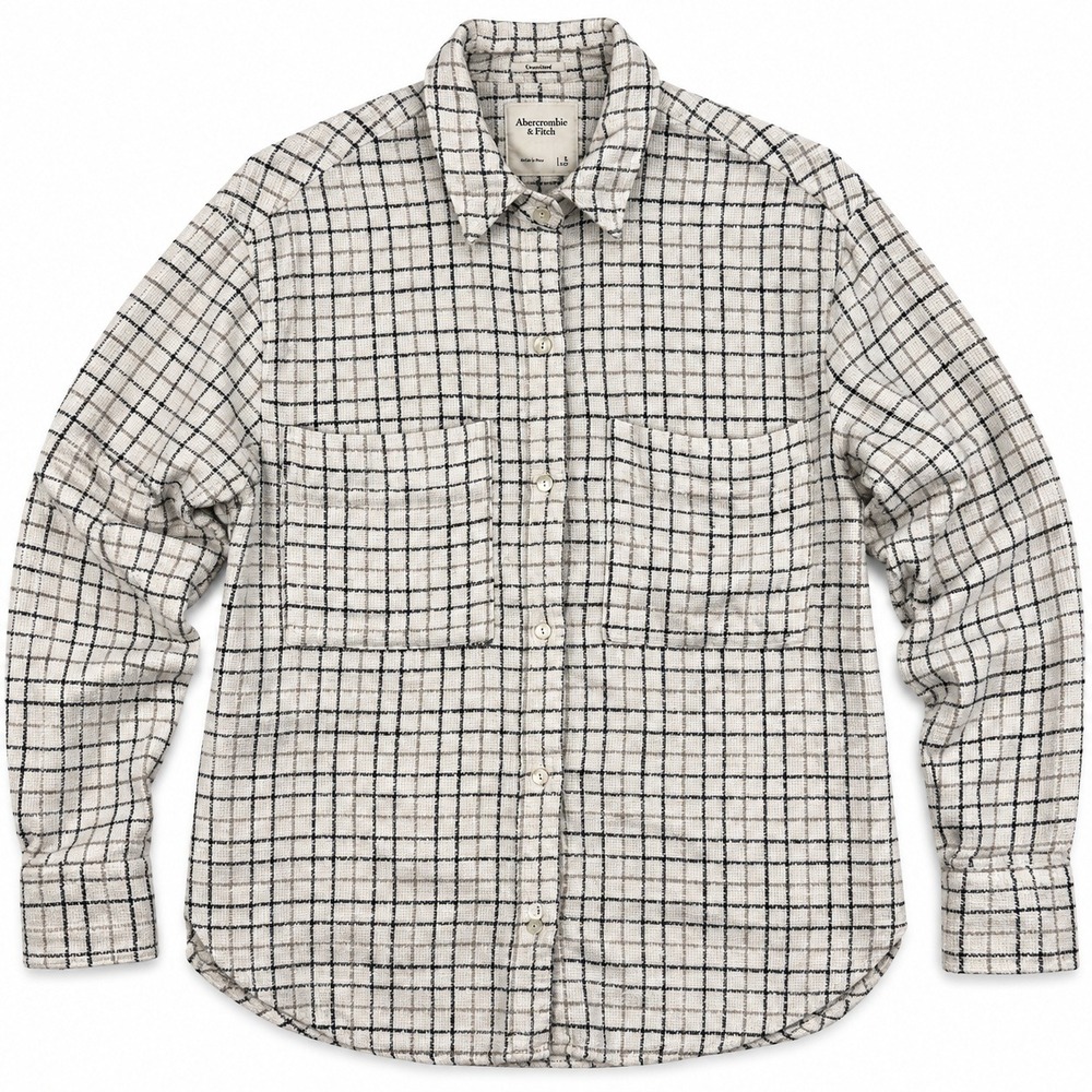 Abercrombie & Fitch Oversized Shirt Women Small White Black Windowpane Tweed